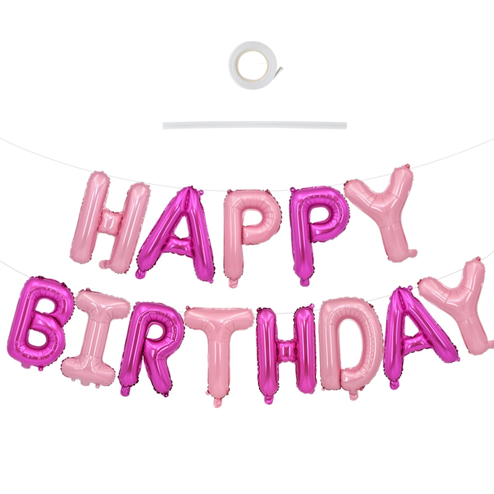 TONIFUL 16 Inch Letter Balloons Happy Birthday Balloons with Ribbon Straw, 16 Inch Mylar Letters Birthday Sign Banner Bunting Reusable for Adults Party Decorations Suppli（Hot Pink Light Pink）