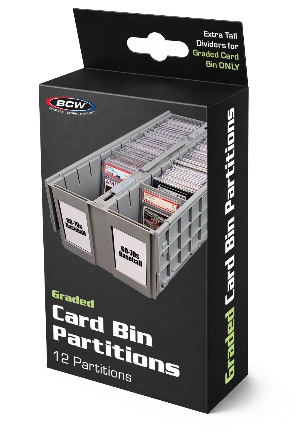 BCW Tall Graded Card Bin Partitions - Gray | Extra Tall Dividers Graded Card Bin Only | Supports and Organizes PSA, BGS, SGC, CSG Slabs | 12 Pack of Card Storage Dividers