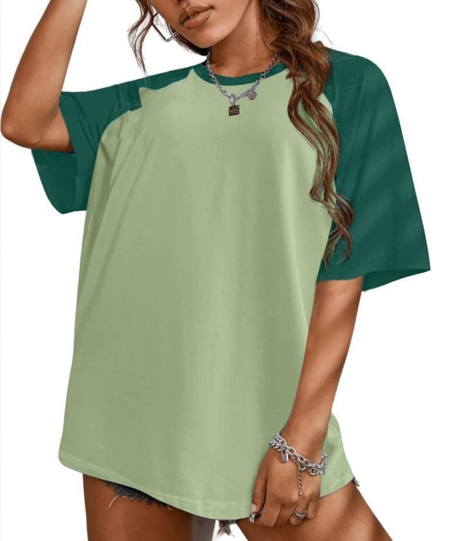 Remidoo Womens Short Sleeve Oversized T Shirt Color Block Crew Neck Casual Tee Tops