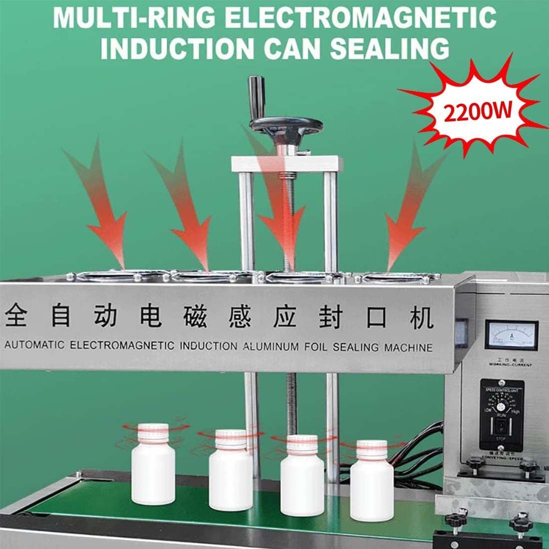 Automatic Induction Sealing Machine, Portable Electromagnetic Induction Aluminum Foil Sealer, Power & Time Adjustable for Plastic Glass Bottle Caps