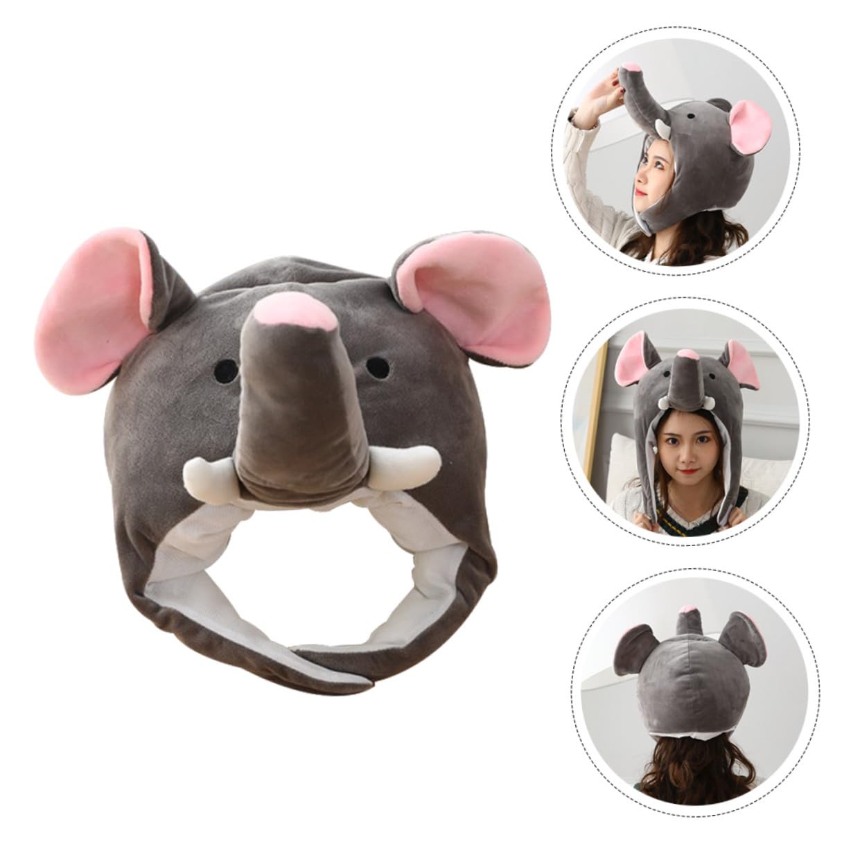 Cabilock Sombrero de Disfraz Forma de Elefante Grande de Peluche Gris, Gorro de Fiesta Divertido para Carnaval, Juegos de Rol y Eventos Festivos, Accesorio Único para Adultos y Niños