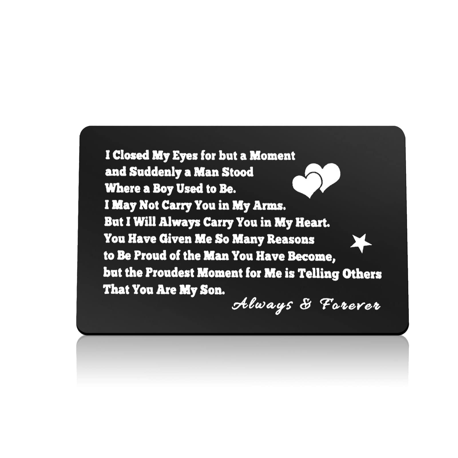 Son Gift from Mom Engraved Wallet Card Christmas Birthday Gift Inspirational Gift for Son Graduation Wedding Gift from Mom and Dad Deployment Gift Mom to Son Wallet Card Gift Encouragement Gift