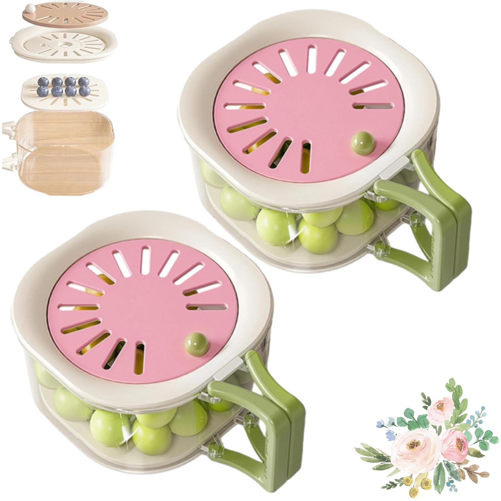 Berry Washing Bowl with Colander, Fridge Fruit Storage Container，2pcs-f
