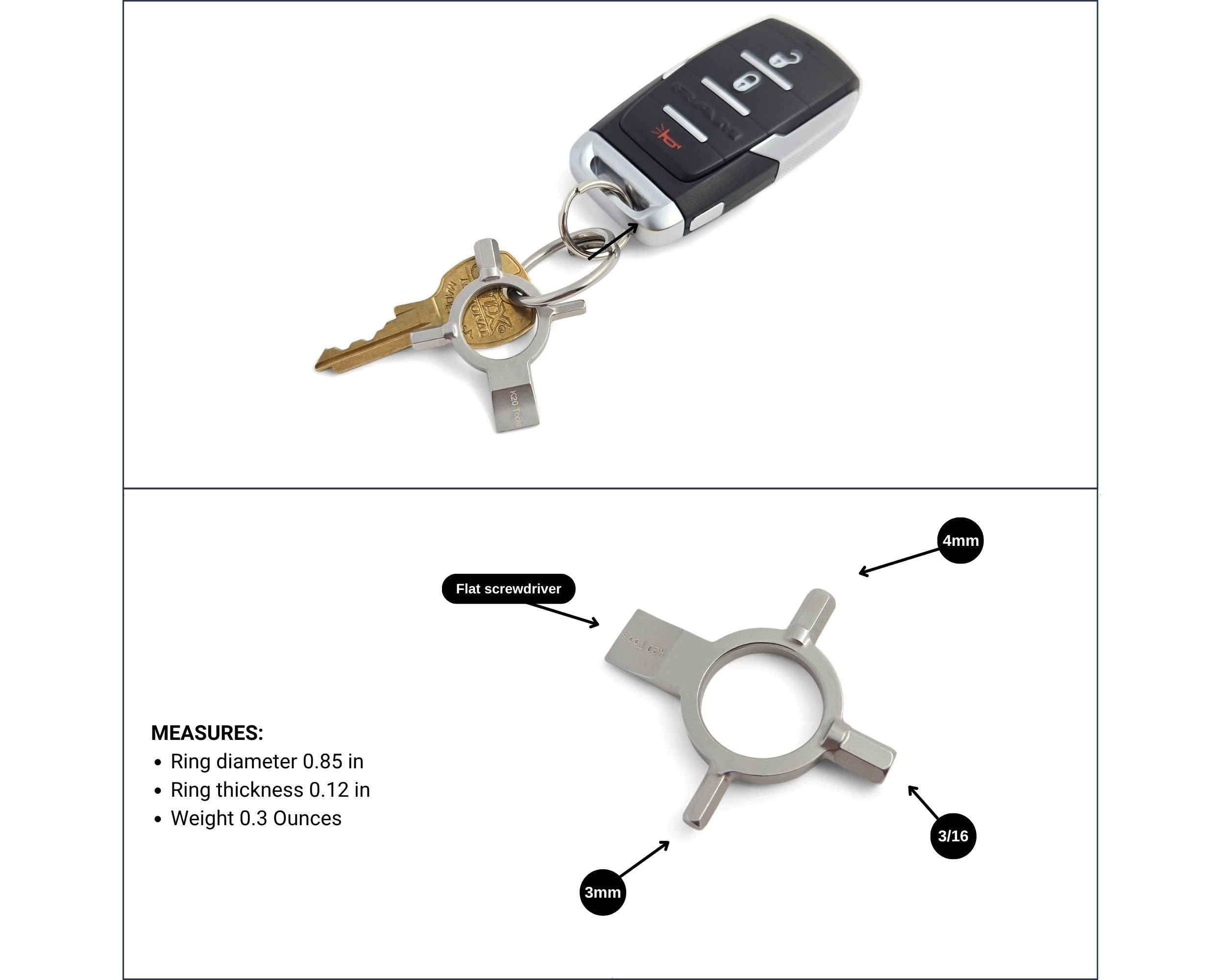 K20 Tools - Photography Keychain Multi-Tool with 5/32 (4mm) Allen