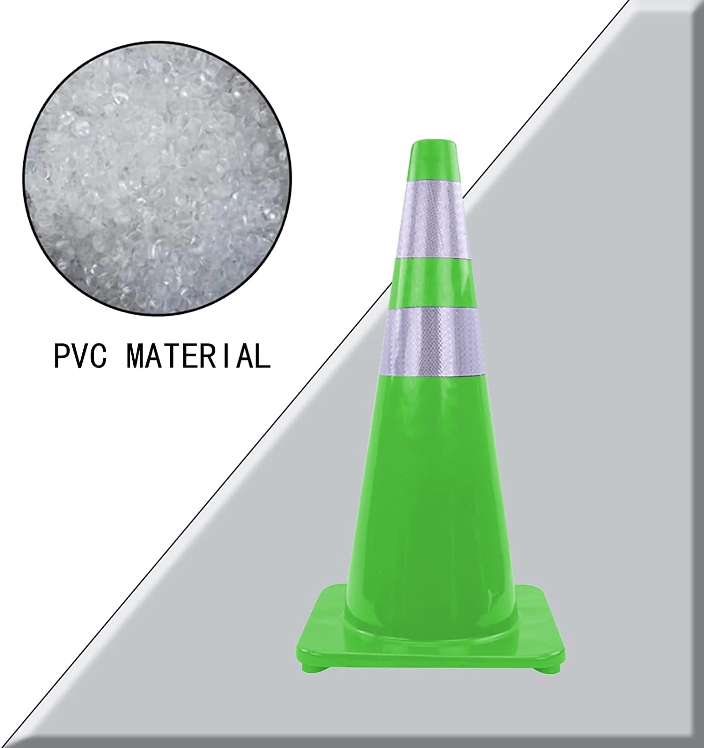 Cônes de sécurité portatifs en PVC Durable avec 2 Bandes réfléchissantes. Cônes lestés pour la signalisation routière et la Conduite (4 Paquets Verts) (2 Paquets Verts)