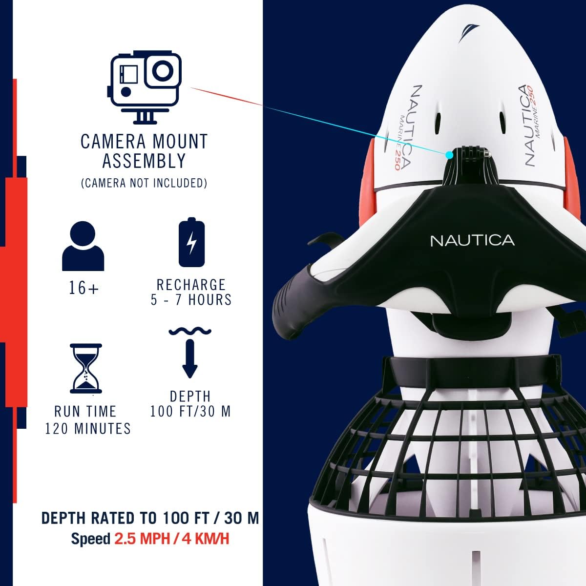 Nautica Marine 250 Seascooter underwater, scuba snorkeling for ocean or swimming pool, compatible with the camera 4 61OsE6mMCGL. AC SL1200