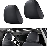 Crynod 2-Pack Black Knitted Stretch Car Headrest Covers - Breathable Universal 9x10.6" Protectors, Reusable Dust Shields for Most Vehicles