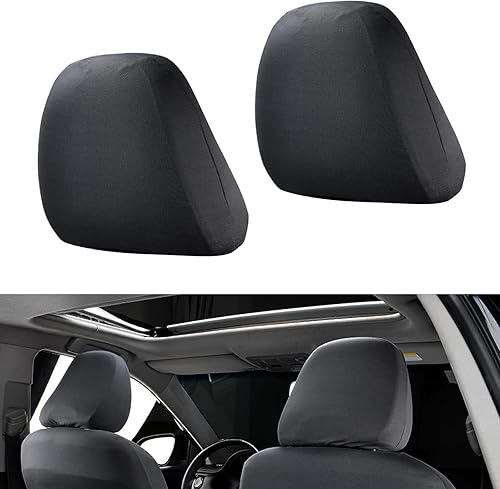 Miniatura 7 de Crynod 2 fundas para reposacabezas de asiento de automóvil, 9 x 10.6 pulgadas, tejido elástico, transpirable, totalmente rodeado, simple, protector