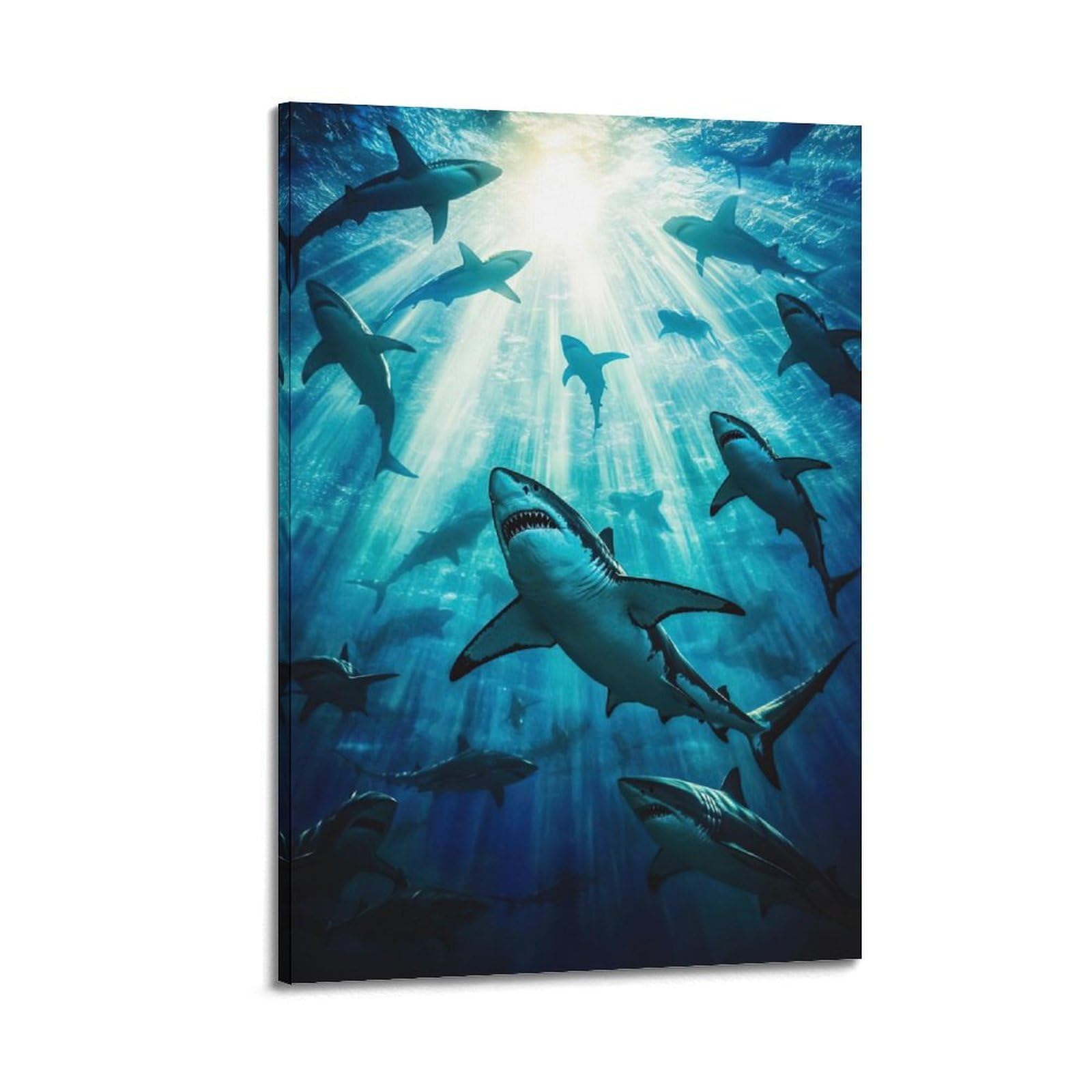 ZSZWHJ Animal Poster Sharks in The Ocean Poster Decorative Painting Canvas Wall Posters And Art Picture Print Modern Family Bedroom Decor Posters 20x30inch(50x75cm)