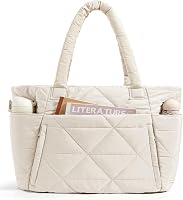 BAGSMART Puffy Tote Bag for Women - Lightweight Quilted Zipper Shoulder Bag with Compartments for Travel, Work, Gym