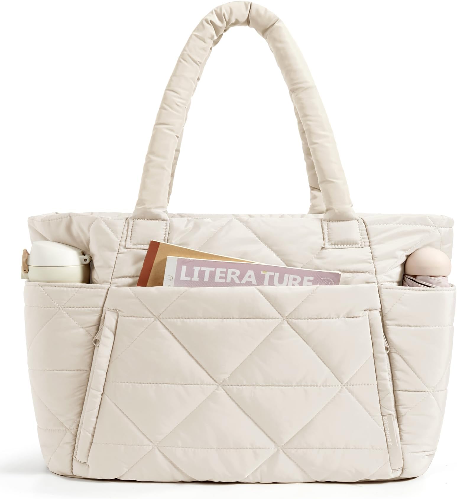 Tote Bag for Women, Puffer Tote Bag with Zipper, Large Quilted Shoulder Bag with Compartments for Travel, Work, Gym
