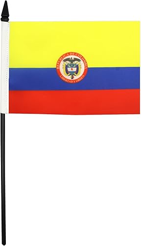 Miniatura 8 de Bandera Colombia de AZ BANDERA Colombia, 5 x 8 pulgadas, bandera de escritorio colombiana, 8.3 x 5.5in, barra y base de plástico negro