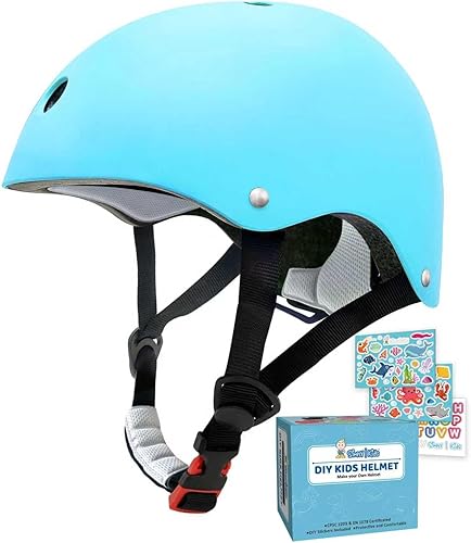 Simply Kids Casco de bicicleta con calcomanías de bricolaje, certificado CPSC y CE, casco para niños pequeños para patineta, patinaje sobre ruedas