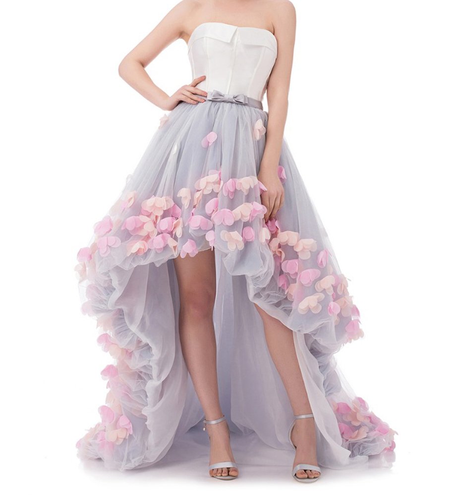 Elegant Sleeveless Short Front Long Back Lace Flower Evening Dress Formal Party Gowns