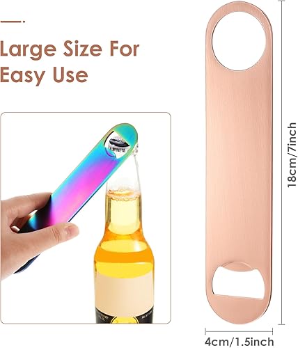 Abrebotellas plano de acero inoxidable resistente de 7 pulgadas, para bar, cocina, boda, fiesta de cumpleaños (láser, rosa degradado, natural,