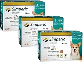 Simparic Antipulgas E Sarnas 40mg para cachorro cão cães de 10 Á 20Kg 9 Cp - Kit 3 Un