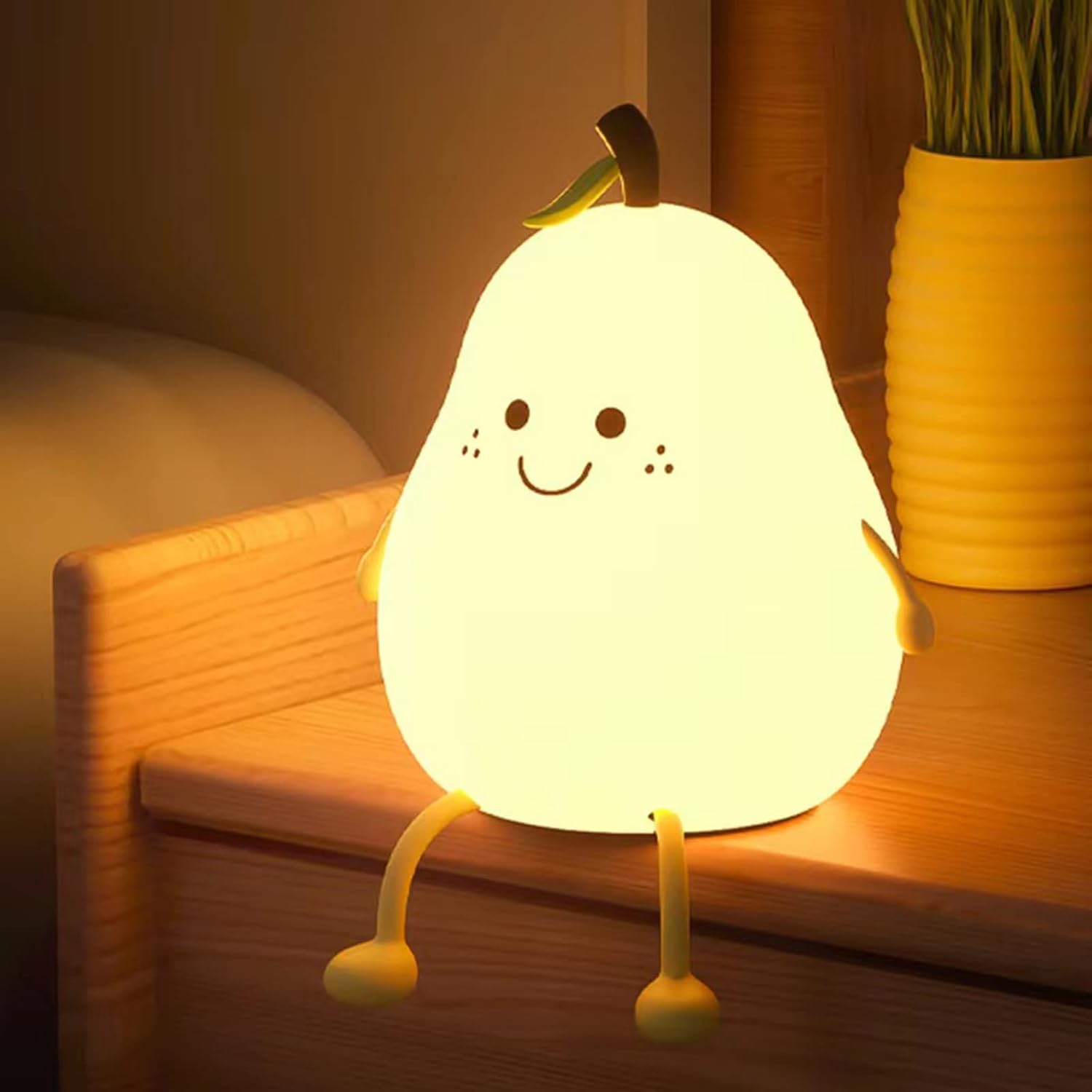 LADWOKFI Silicone Night Light Lamp Cute Pear USB 1200mAh Rechargeable