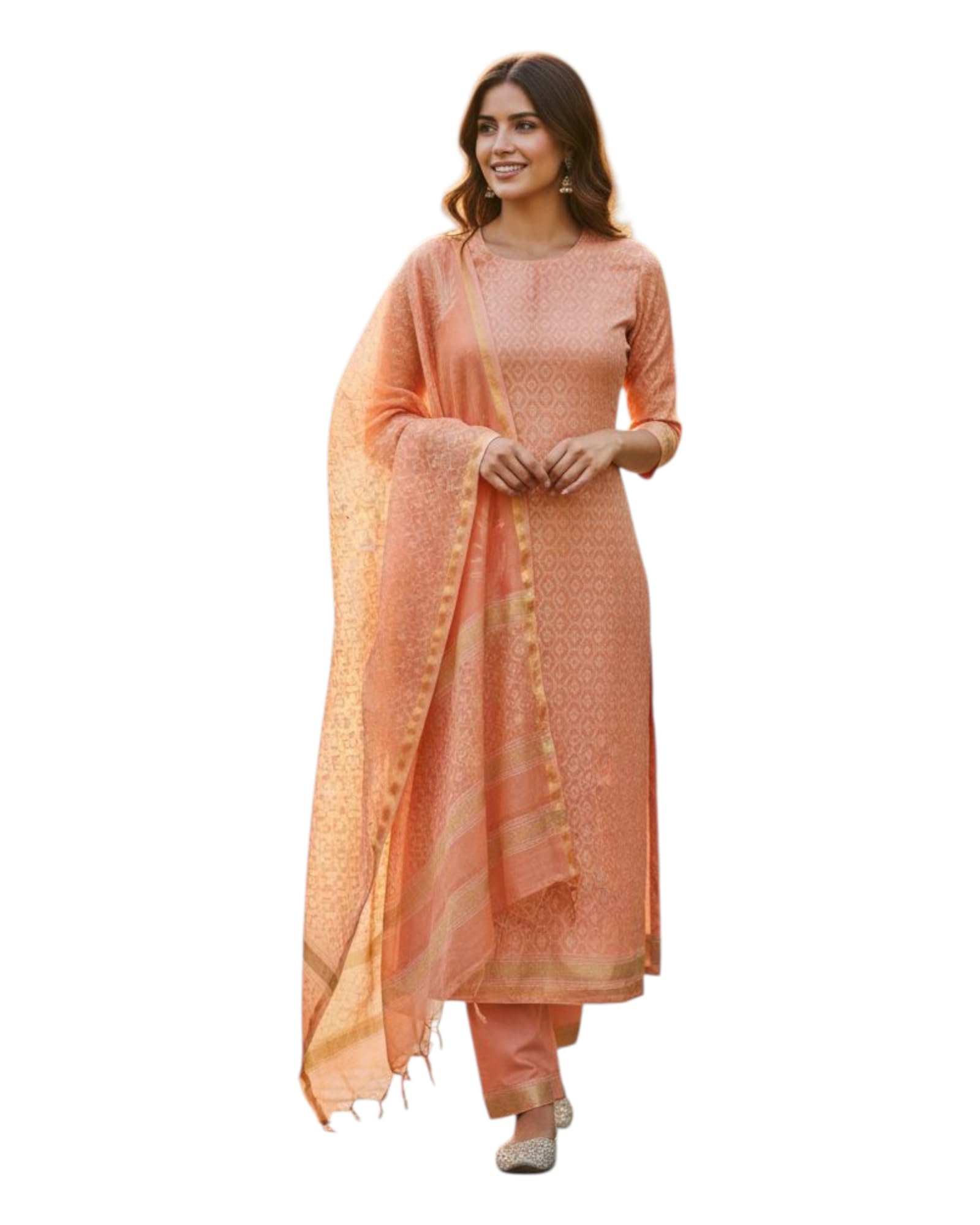 Women's Exclusive Hand Block Printed Pure Chanderi Silk Unstitched Suit Set With Cotton Bottom (Kurta 2..5,Bottom 2.5M Dupatta 2.5M) Echsdm19 Dress Material, Customizable Length, Orange-image-25