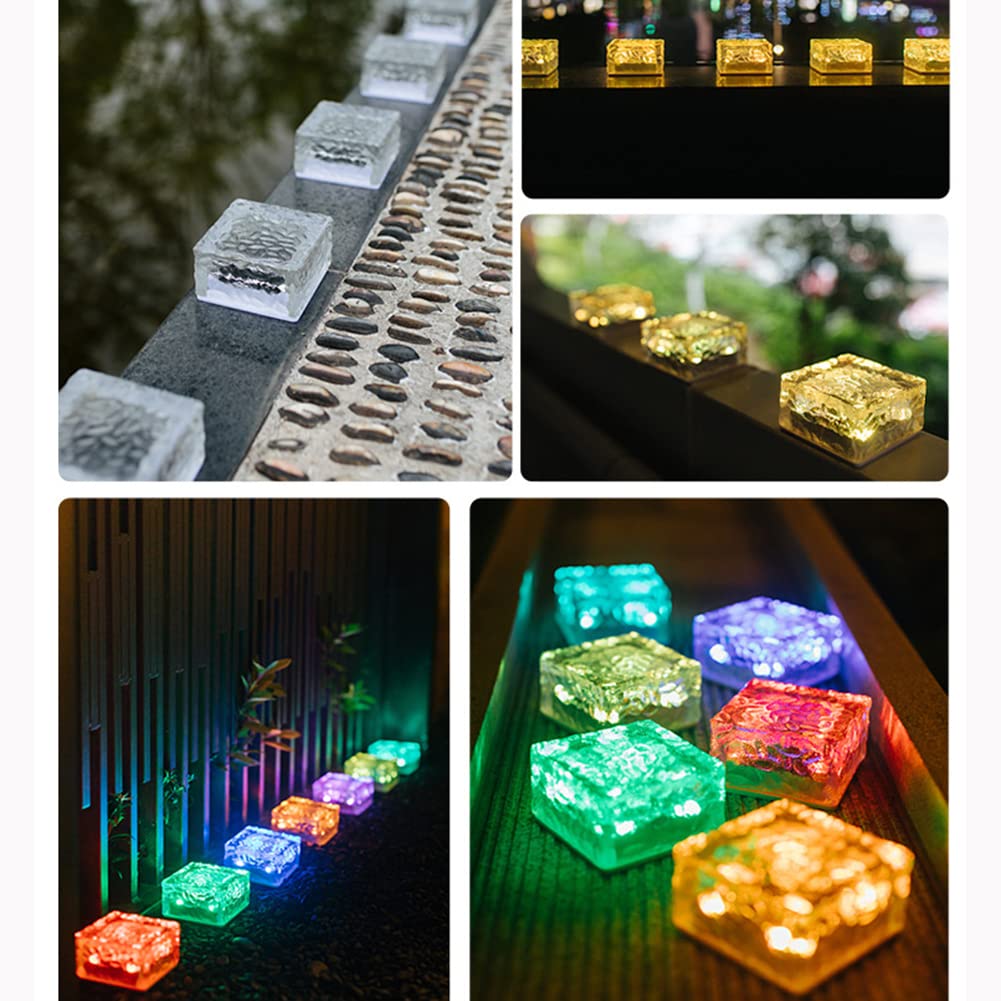 Zestaw 6 kostek brukowych ze szkła solarnego światło zewnętrzne, kolorowe światło włączanie/wyłączanie światła czujnik światła oświetlenie ścieżki wodoodporny reflektor naziemny solarny