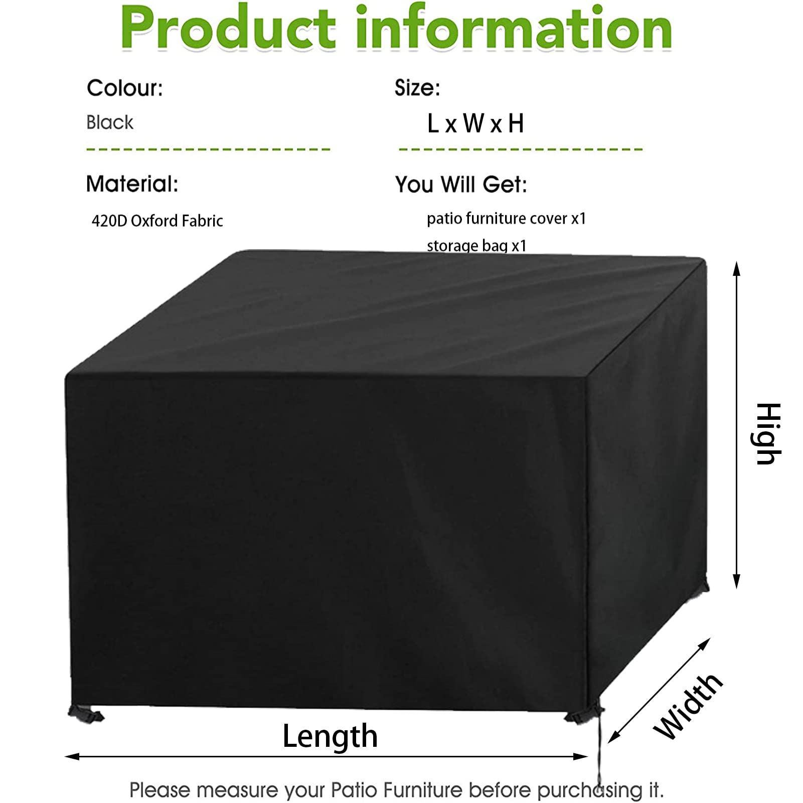 Copertura impermeabile per mobili da esterno e Dusoof, 200 x 160 x 70 cm, in tessuto Oxford resistente, resistente alle intemperie, con chiusura a scatto, per mobili da giardino