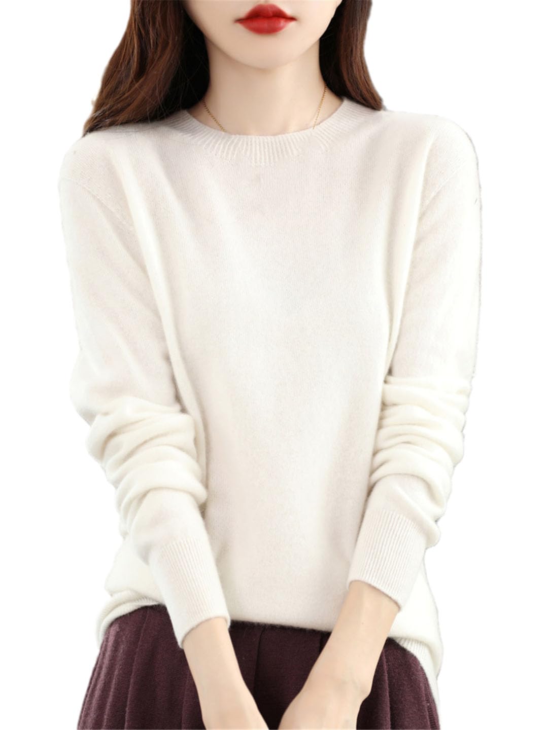 Suéter De Lana De Punto Acanalado para Mujer, Cuello Redondo, Manga Larga, Jersey