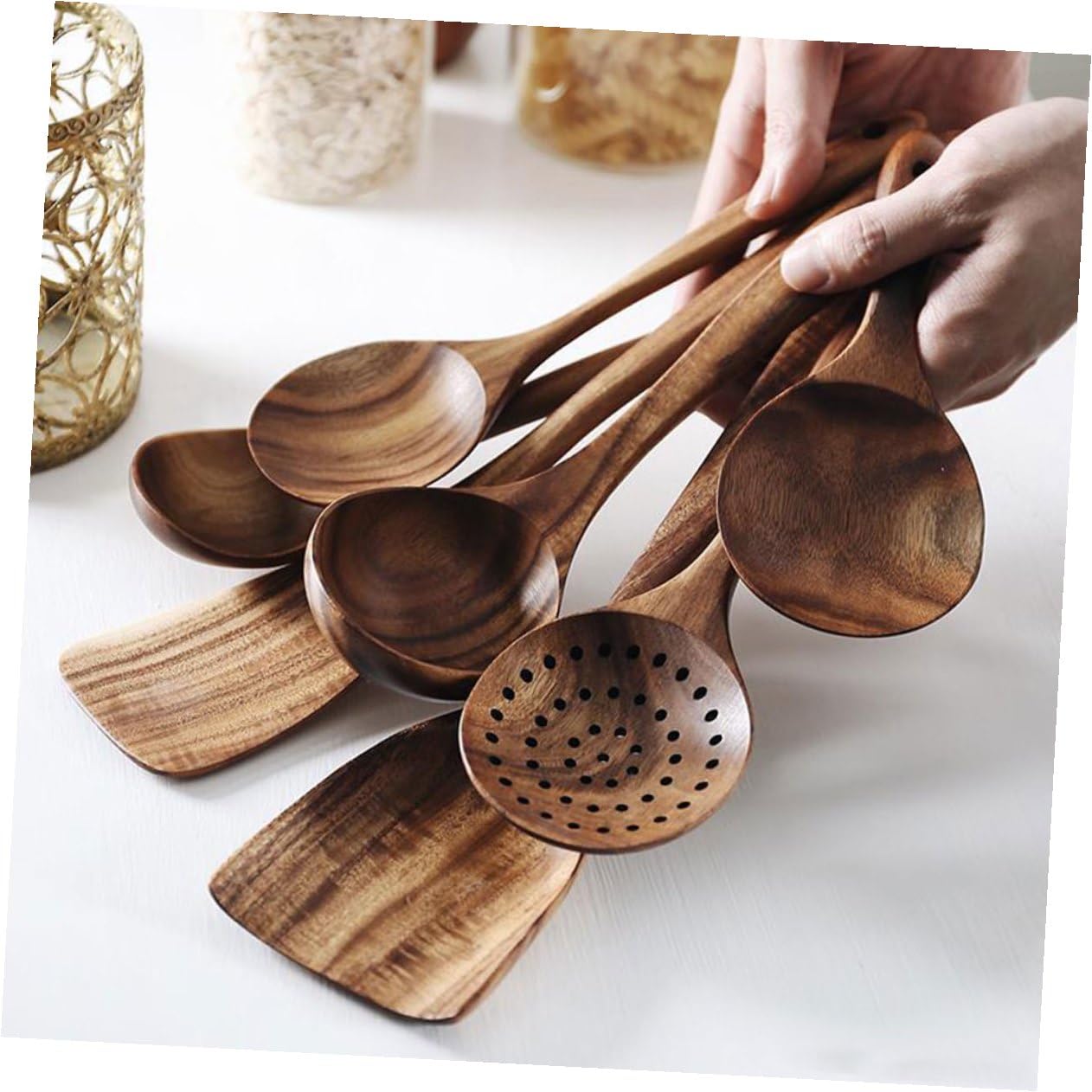 Set di Cucchiaini in Legno per Cucina Elegante e Minimalista Utensili Pratici per Mescolare e Servire in Legno per Uso Domestico