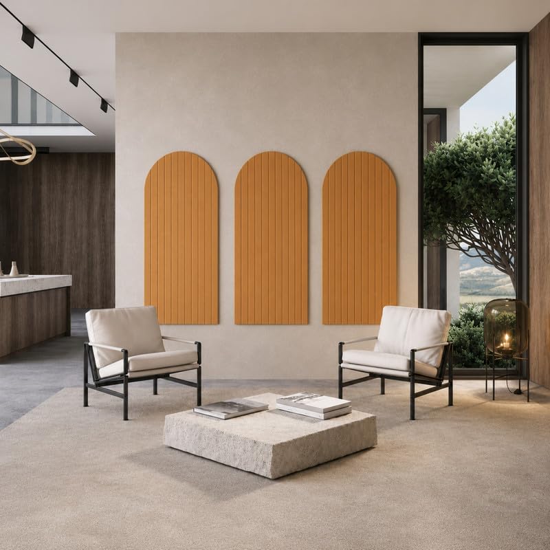 Image of MMT Acoustix Arch Felt Acoustic Wall Panel | Sound Proofing for Room |Premium Acoustic Panel |Pin Board for Wall |Sound Absorbing Panels | Arch Felt Acoustic Wall Panel |Camel| 120 x 60 cm | 2 Pcs