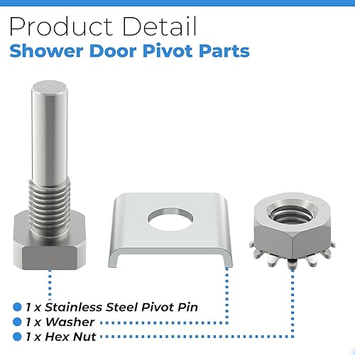 Miniatura 3 de Piezas de pasador de pivote para puerta de ducha con tuerca hexagonal y arandela, reemplazo de pivote de acero inoxidable para puertas de ducha