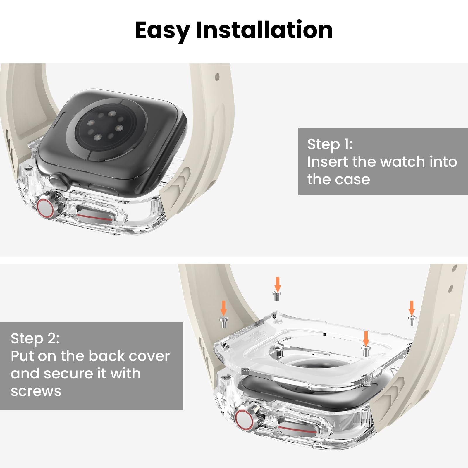 Delidigi für Apple Watch Armband mit Gehäuse Serie 9/8/7 41mm 6/5/4/SE 40mm | Robustes Stoßfestes Sportarmband mit Durchsichtiger PC Stoßschutzhülle, kompatibel mit Apple Watch Serie 9/8/7/6/5/4/SE3 2 1