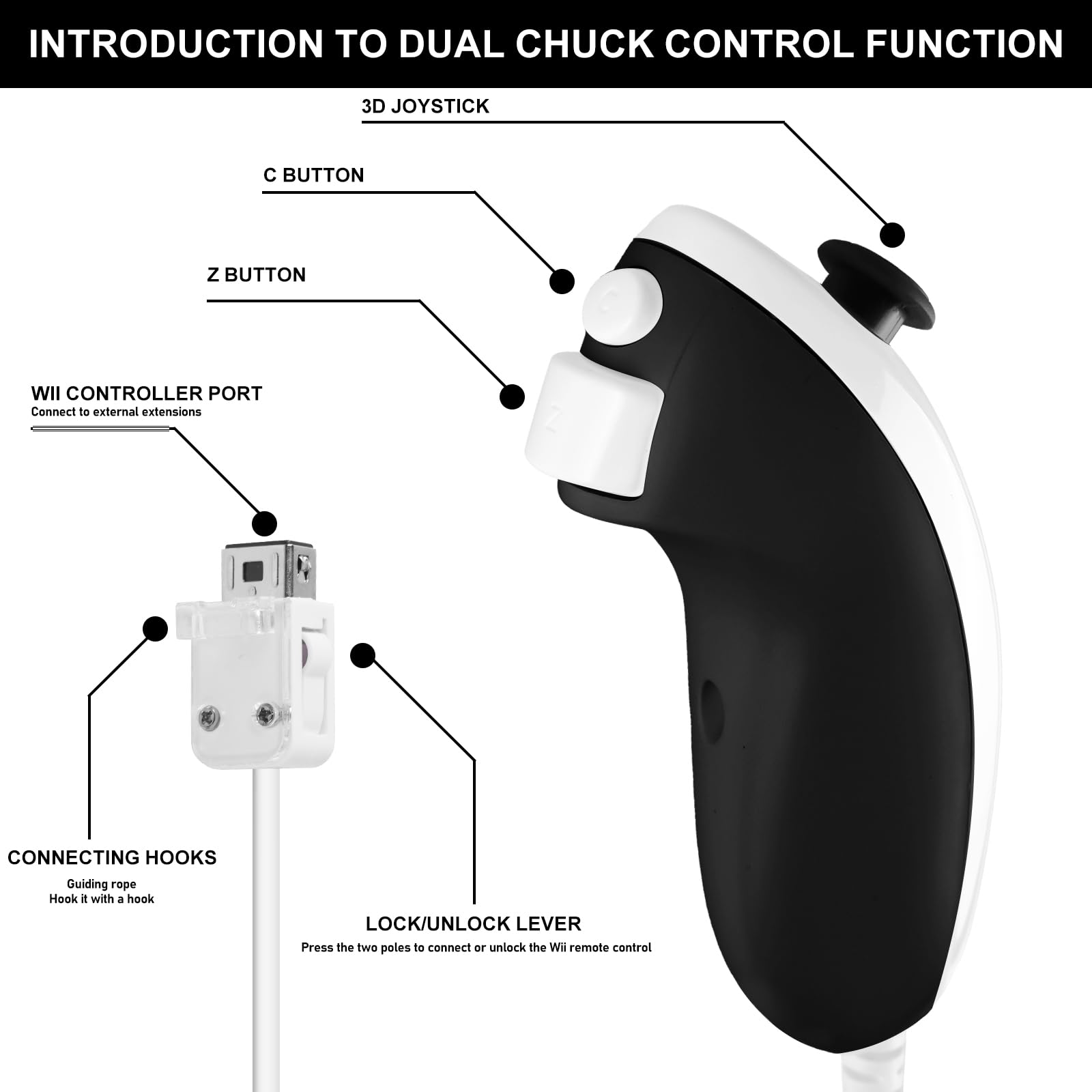 Leikurvo 2er Set Wii-Fernbedienung Gamecontroller, WiiController Remote mit Nunchuck Controller für Wii Vernbedinung Remote Plus Ersatz Kontroller Jostick Game Handle für WiiU Konsole(Schwarz+Gelb)