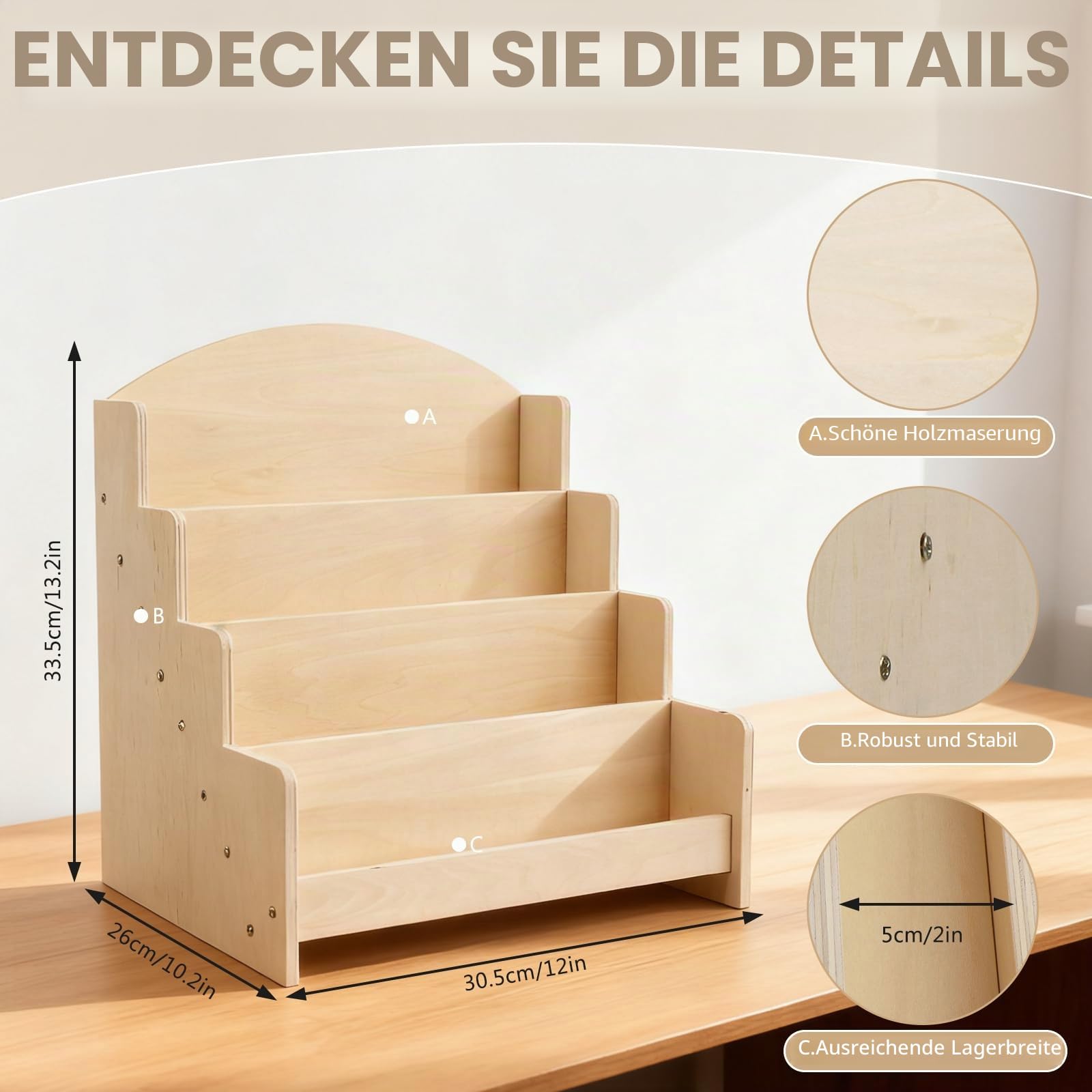GAESHOW Kartenständer, Postkartenständer, Holz kartenaufsteller Postkartenhalter, 4 Etagen Postkarten Aufbewahrung Display Ständer für Grußkarten, Kartenaufkleber, Broschüren