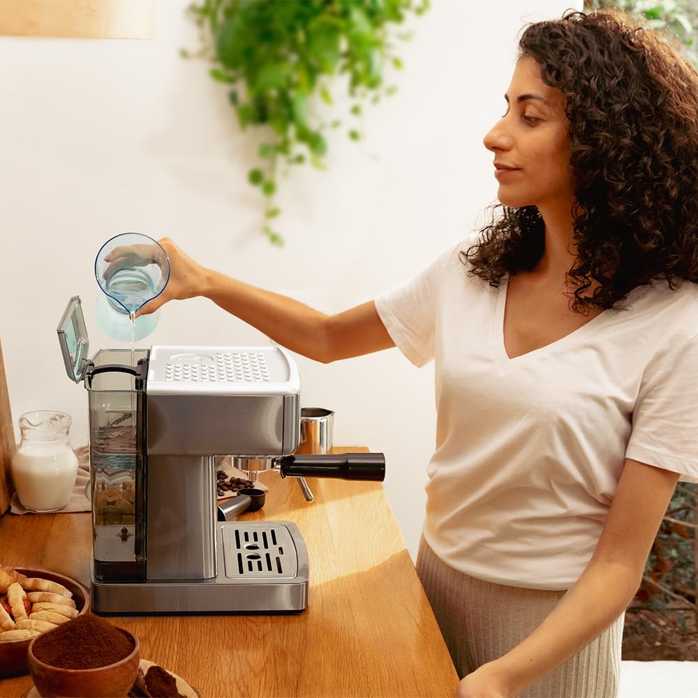 Cecotec Cafetière espresso Power Espresso 20 Barista Compact. 1465 W, Thermoblock, 20 bars, Vaporisateur, 2 tasses de café, Réservoir d'eau amovible de 1,8 litre, Plaque chauffe-tasses.