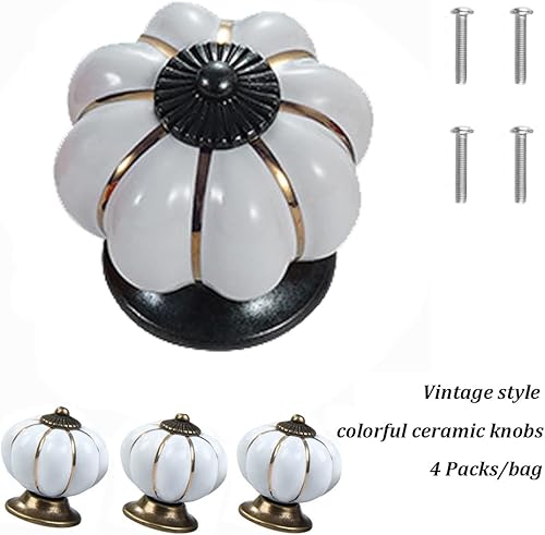 Miniatura 4 de Pomos de cerámica para gabinete, 4 unidades Kelier - Manijas de puerta de calabaza elegantes para cocina, aparador, cajón, armario, armario, blanco,