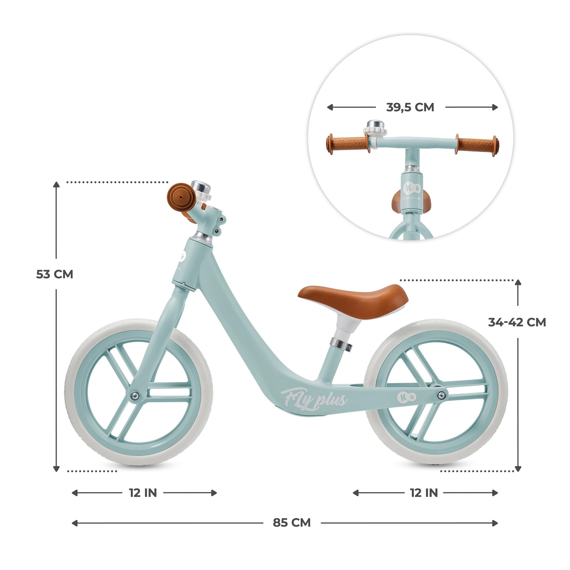 Kinderkraft Fly Plus 2 Bicicleta sin Pedales, Bicicleta Niño 2 años, Bicicleta 2 Ruedas, Bicicleta de Equilibrio, Sillín Ajustable, con Accesorios, con Freno, Ruedas Grandes, 35 kg, Azul