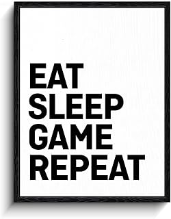 Gamer Quote Wall Art, Eat Sleep Game Repeat, Gaming Room wall decor, matte finish framed canvas print, gamer room poster, Gift for Gaming lover e-sport player, 12x16 inch