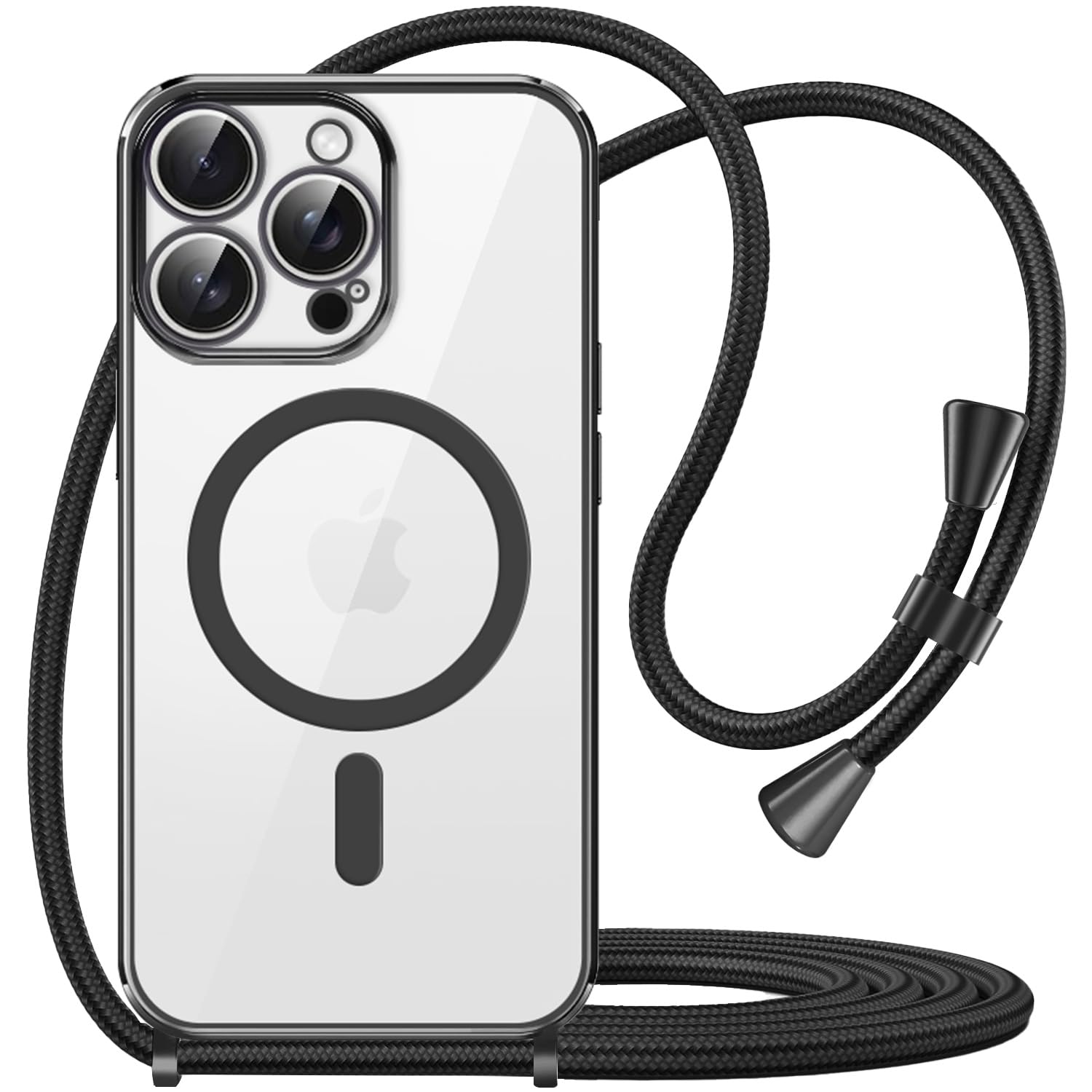 T Tersely for iPhone 16 Pro Max Soft TPU Case with Magnetic Adsorption, Adjustable Crossbody Strap, Neck Cord Lanyard and Wrist Tether Safety Straps for iPhone 16 Pro Max (Black)