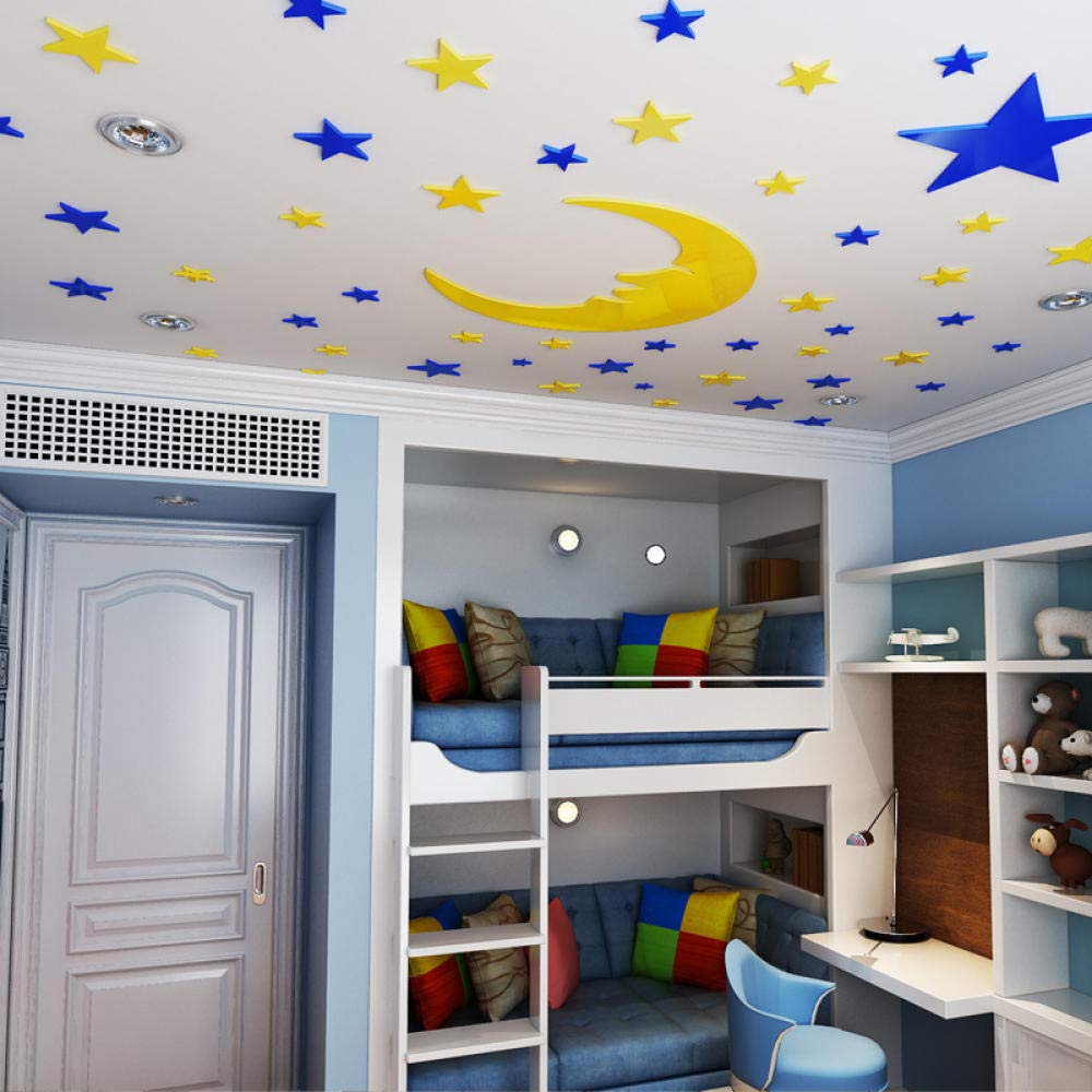 100 stelle luminose colorate con 1 pezzo di adesivi murali luna per camera da letto Adesivi stelle luminose 3D Crea un cielo stellato realistico  15