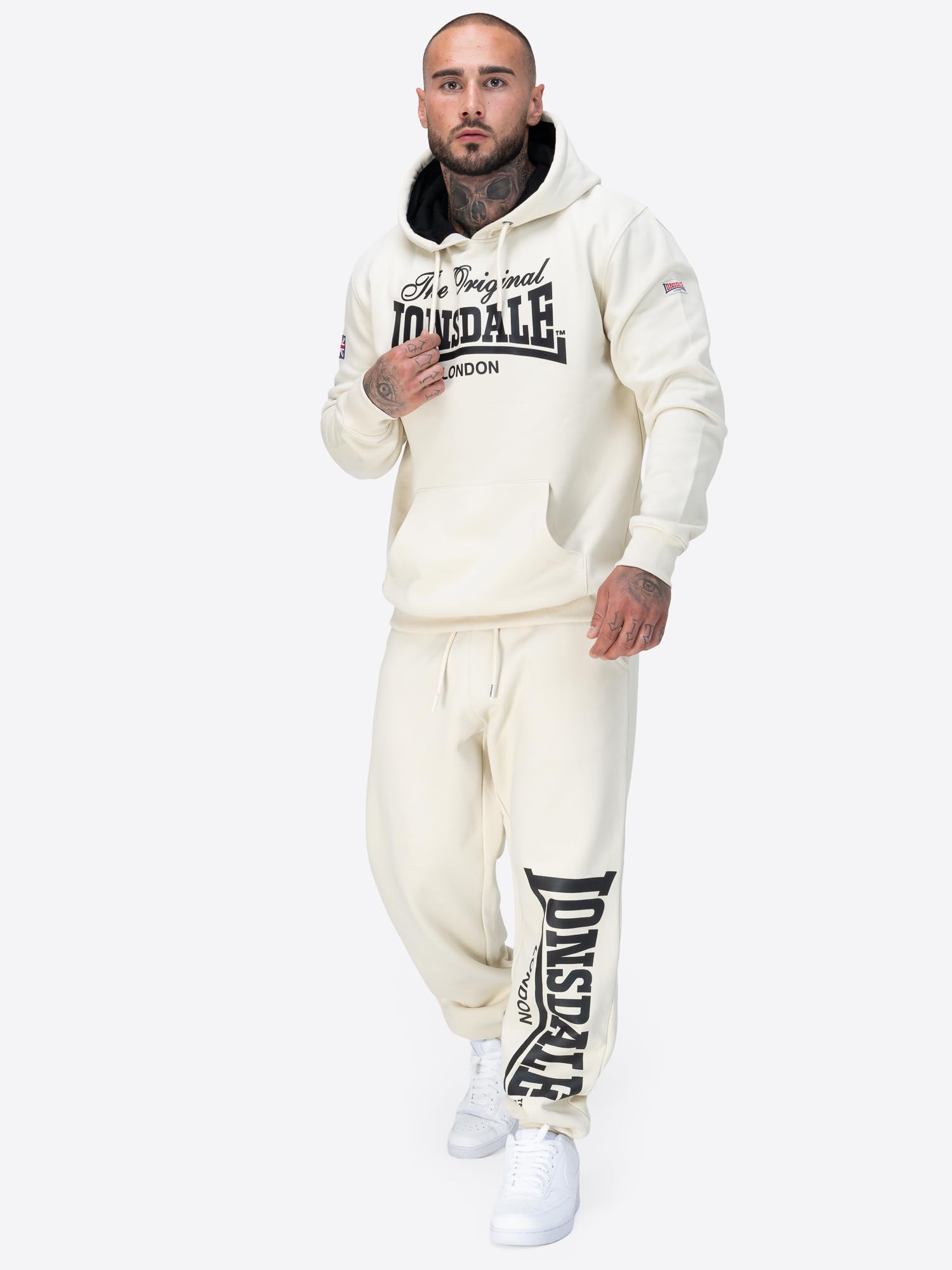 Lonsdale London Logo Large Hombre Pantalones de Deporte Negro 60% algodón, 40% poliéster Suelto