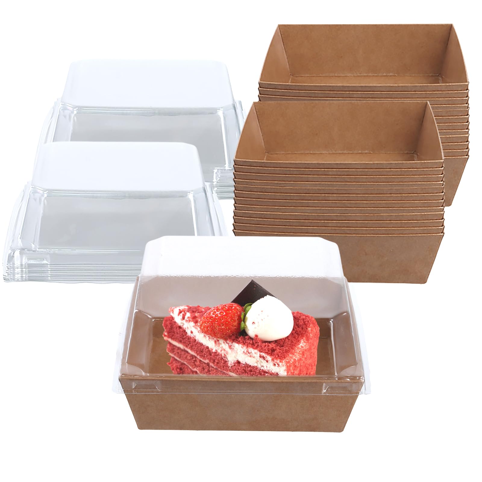 JEUIHAU 100 PCS Square Cake Boxes with Clear Lids, 12CM Charcuterie & Dessert Food Containers