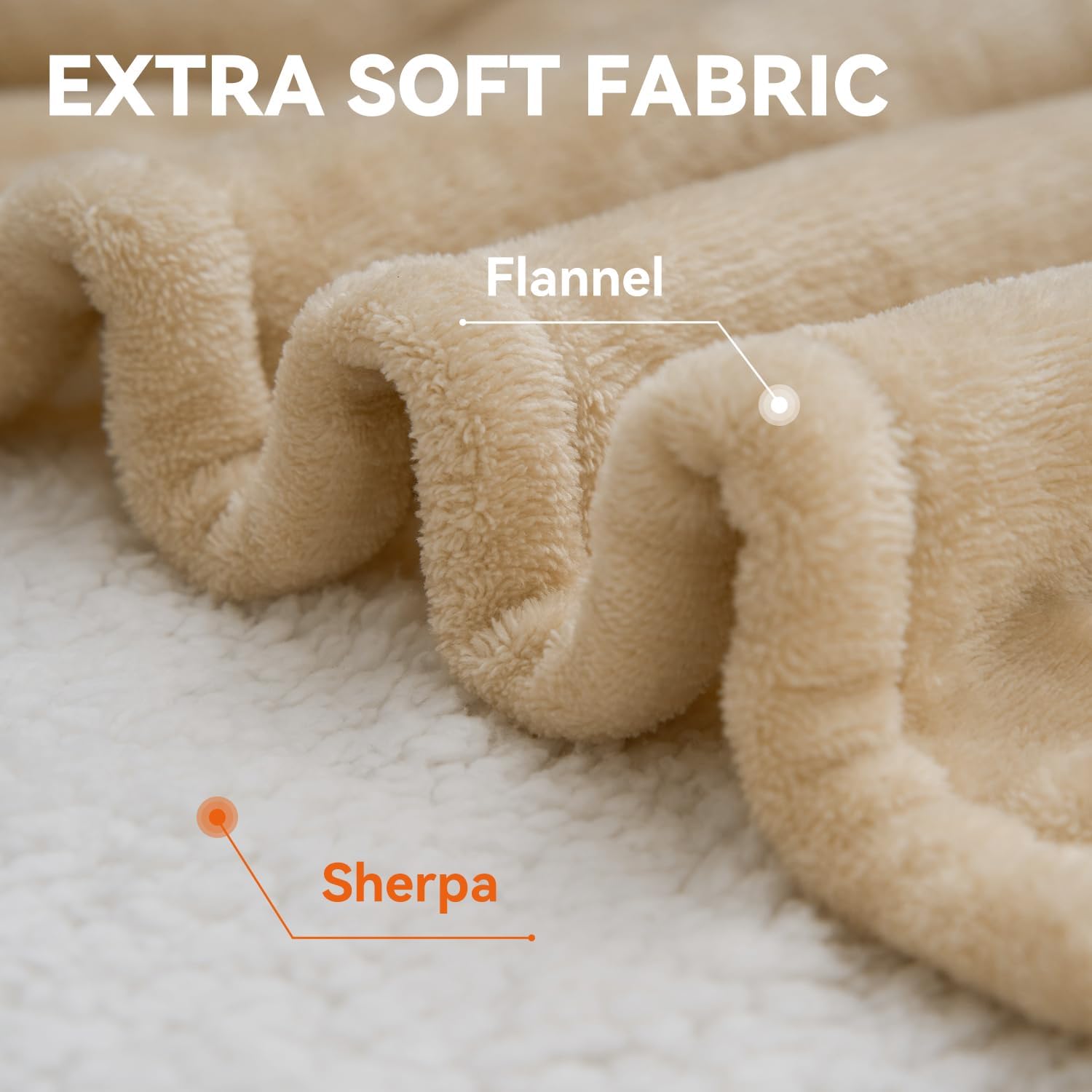 Warm Storm Electric Blanket Queen Size Heated Blanket Anti-Static Flannel & Sherpa 10 Heating Levels 12 Hours Auto Off Machine Washable Beige 84"x 90" - Image 6