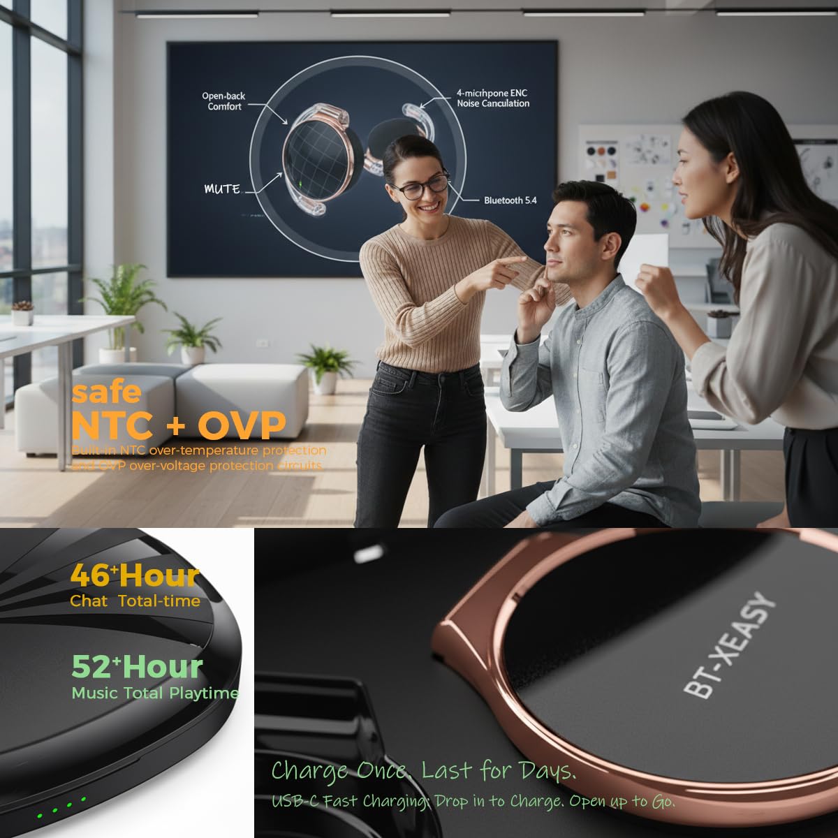 Micool Auriculares abiertos Bluetooth 5.4 con 4 micrófonos ENC, auriculares deportivos con clip, ligeros y cómodos, 40 horas de tiempo de reproducción, IPX7, resistentes al agua, ideales para deportes