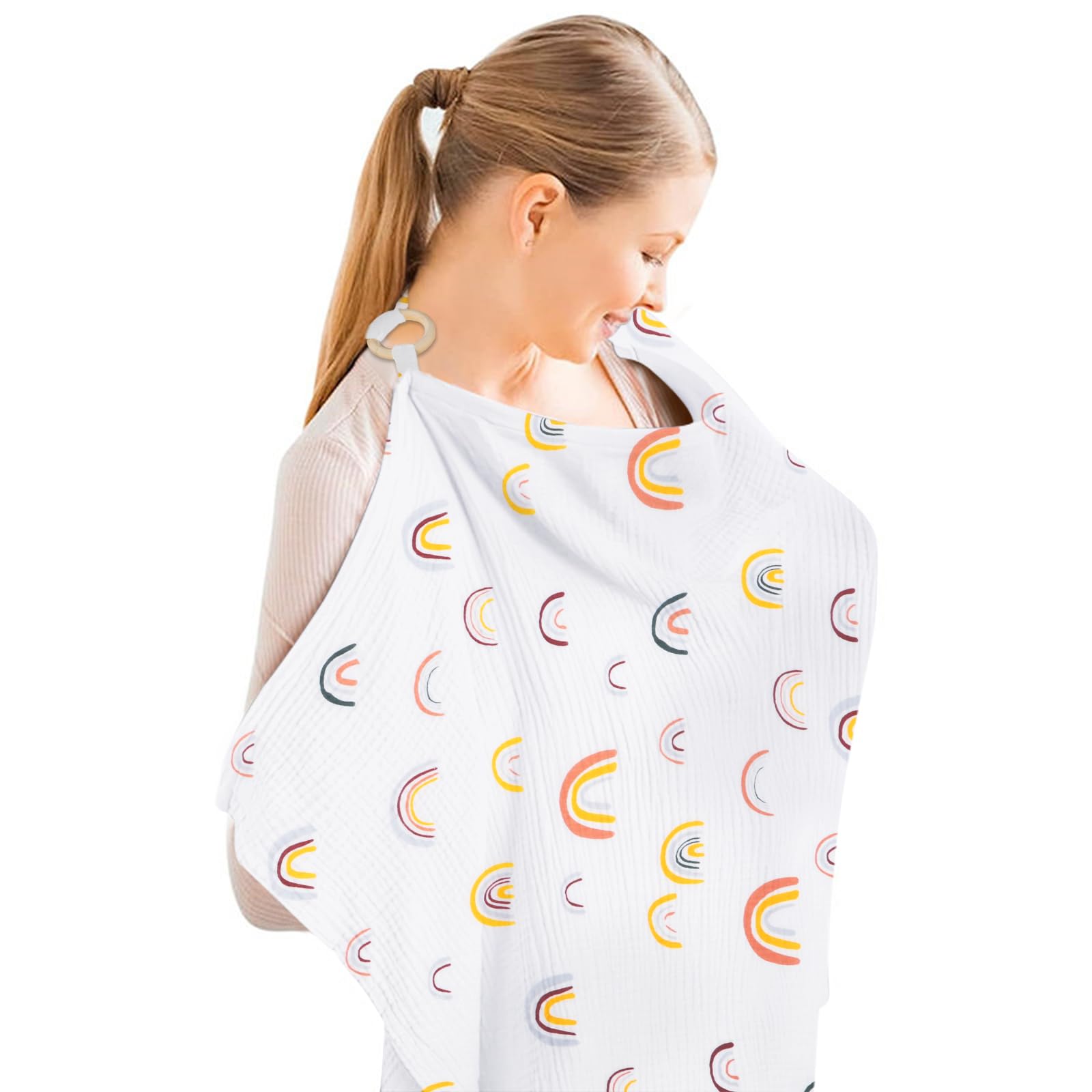Aolso Stillbezug für Babys, Musselin-Stillbezug, Stilltuch für Unterwegs Stillschal Stillschürze, Weicher und Atmungsaktiver Stillschal, Geeignet für Autositze (Weißer Regenbogen)