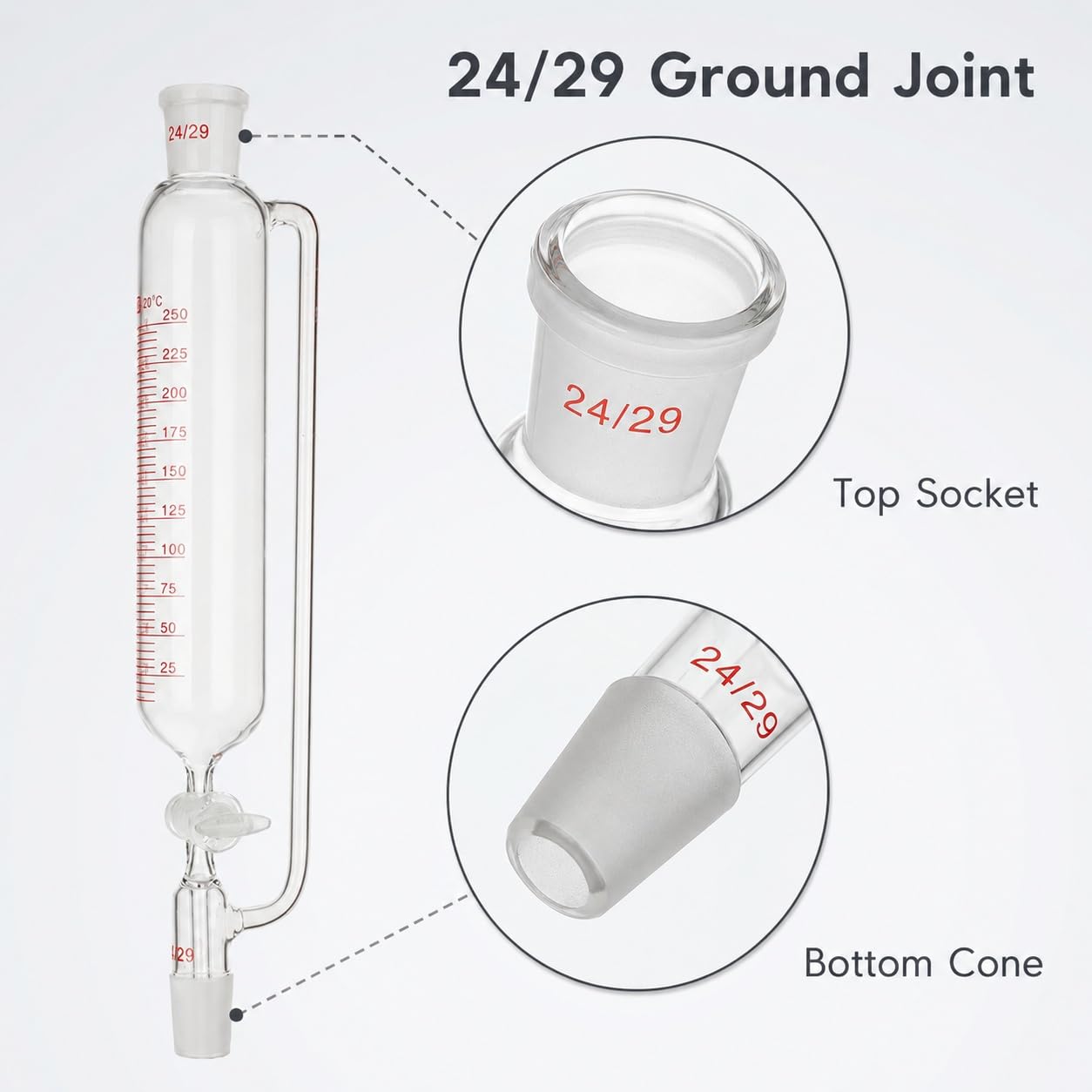 Embudo Graduado Igualación Presión Vidrio Borosilicato Llave Lab-5000mL 24/29#