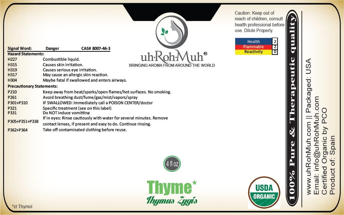 Organic Thyme Essential Oil || Thyme ct || Certified USDA Organic Oil || Spain - 4oz