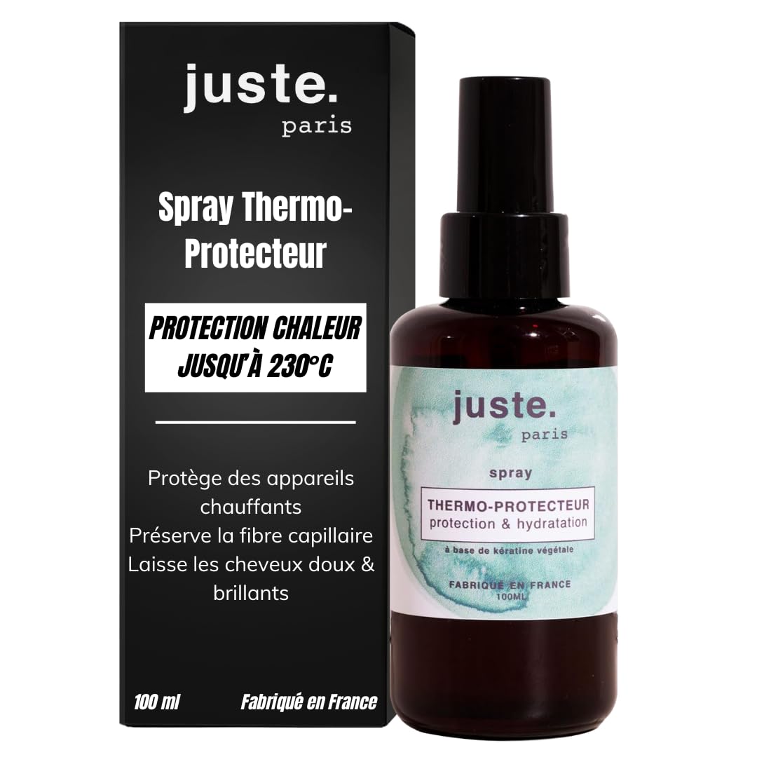 Juste Paris Spray thermoprotecteur cheveux 100 ml - Jusqu’à 230°C – Protection Lisseur cheveux - Protection naturelle pour une chevelure brillante, douce et disciplinée – Fabriqué en France