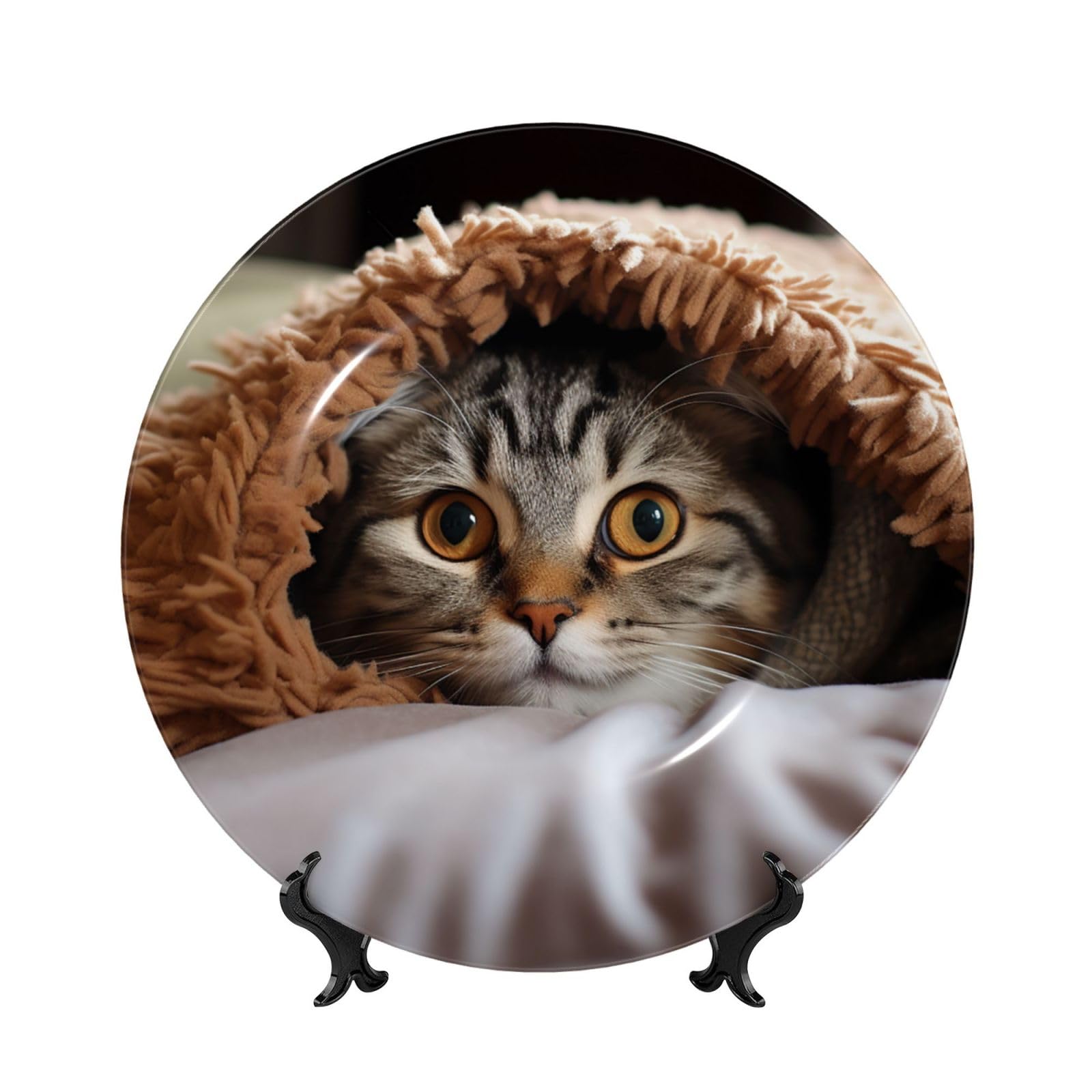 Assiette décorative chat sous couverture idée cadeau fait main