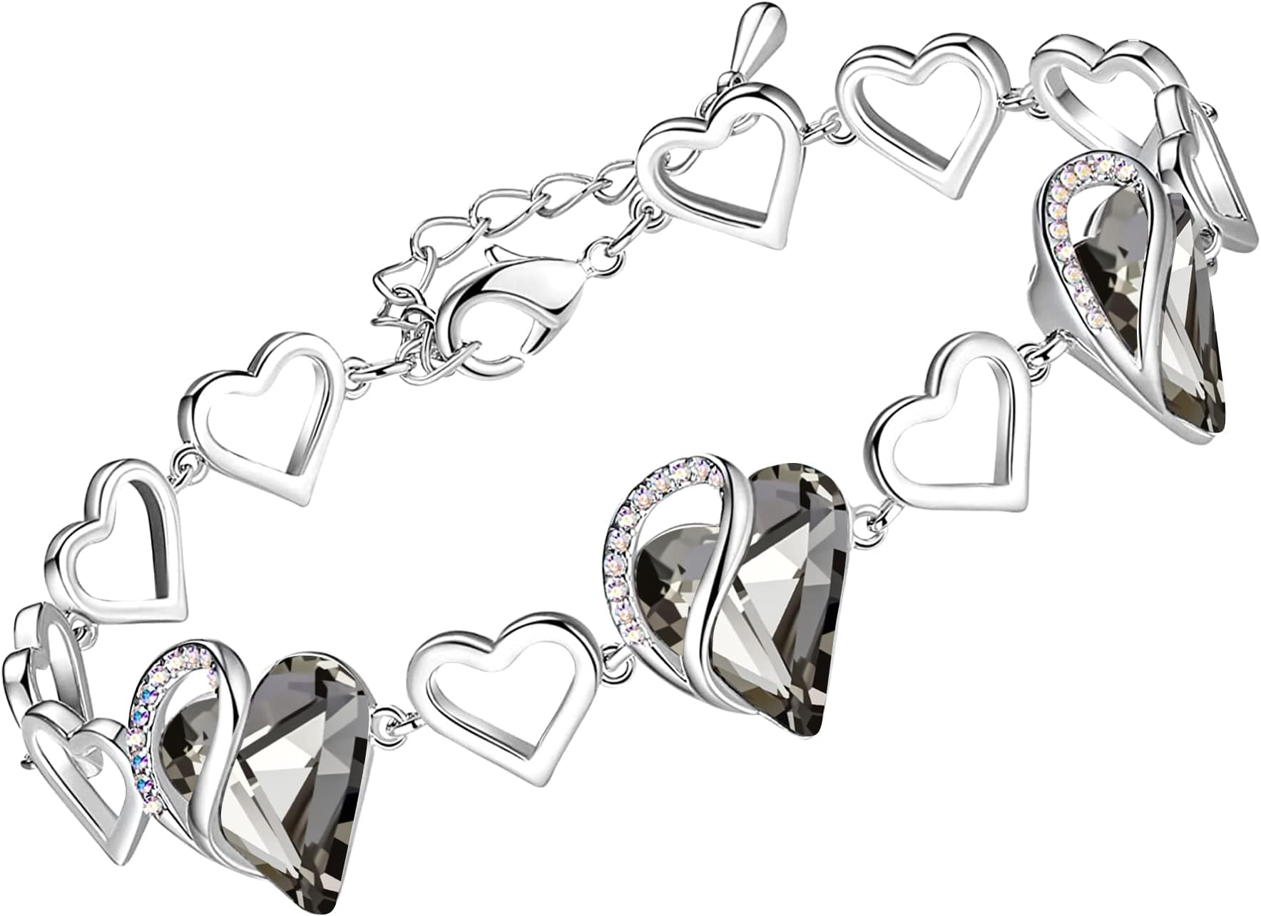 Leafael Valentine's Day Gift Bracelet, Infinity Love November Birthstone Heart Crystal Link Bracelet, Golden Yellow Shade, Silver-Tone Jewelry for Wife Mom Her, 7" + 2" Adjustable Chain
