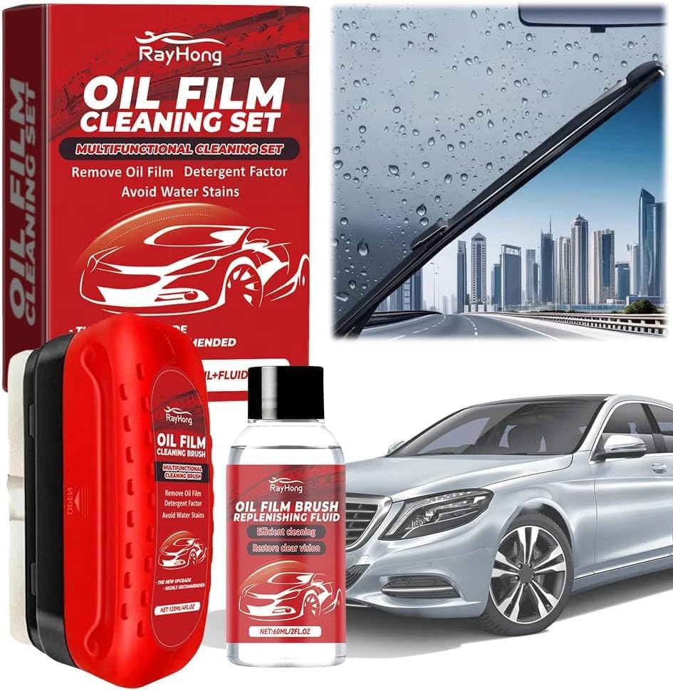 油膜洗浄ブラシ 油膜取り 車 ガラスクリーナー【2026新型】120ml+60ml 汚れや水垢を除去 視界をクリア 視認性を向上 使いやすい フロント 効果的な保護 クリーニング 車の オイル フィルム クリーナー5.0アップグレード自動車/船舶/バイク/家庭用窓 マルチシーン対応