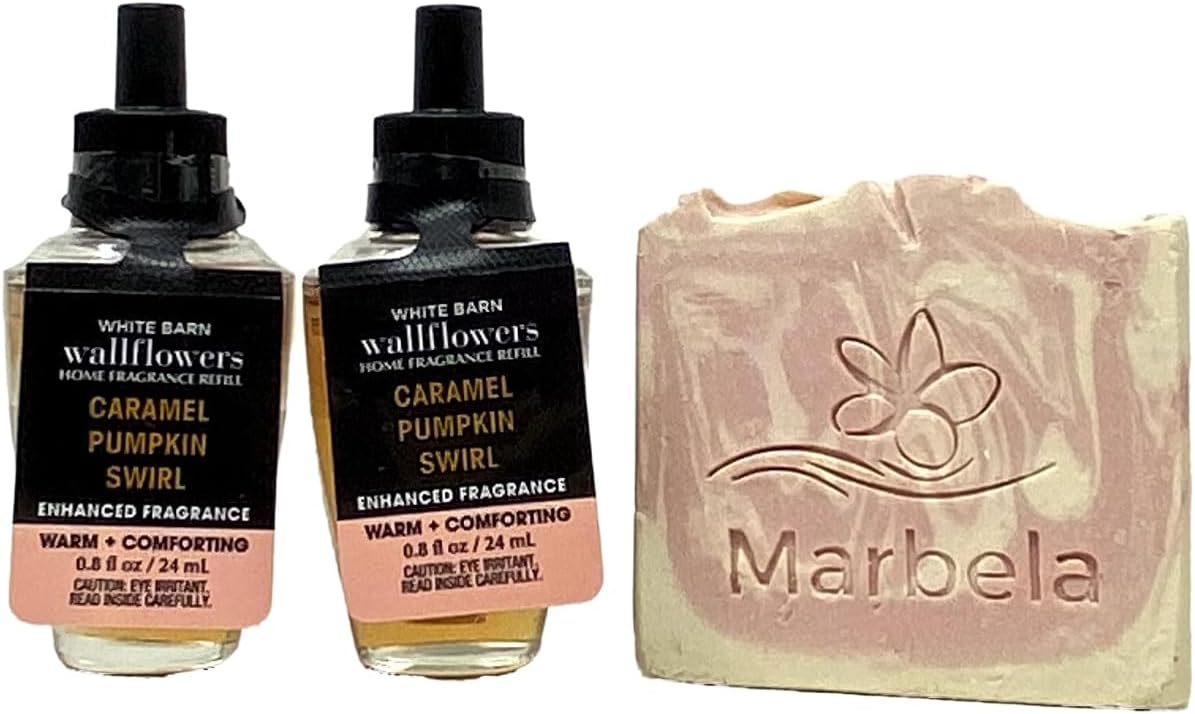 Bath and Body Works Caramel Pumpkin Swirl 2 Pack Wallflowers Home Fragrance Refills - Marbela Sample Soap