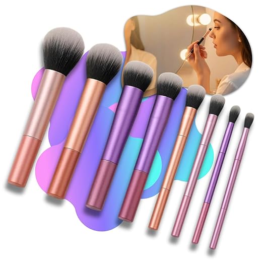 Kit de Pincéis de Maquiagem com 8 Peças, Cerdas Sintéticas Macias, Conjunto Completo para Base, Pó, Blush, Corretivo, Iluminador, Sombras e Contorno – Qualidade Premium LNSTORE®